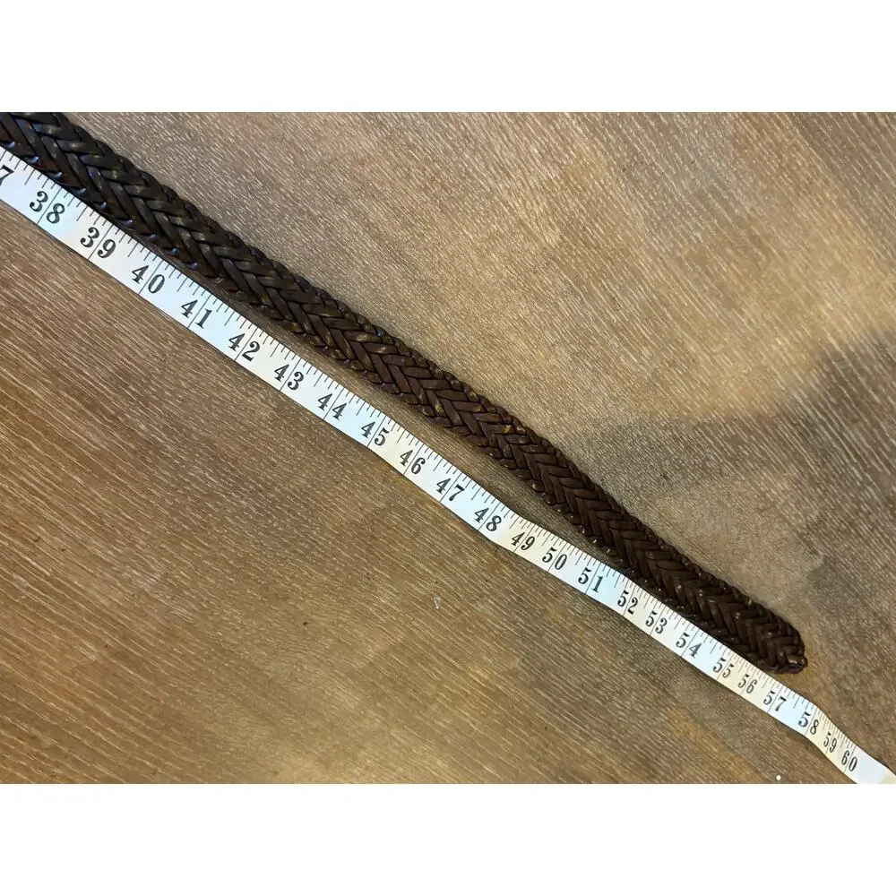L.L. BEAN Brown Leather Braided Belt Men size 46 Brass Buckle L L Bean